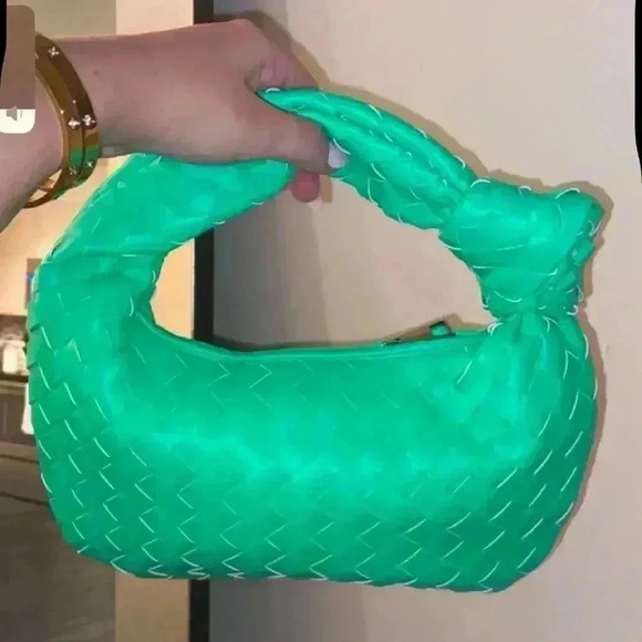 Handbags - Neon green braided knot clutch bag